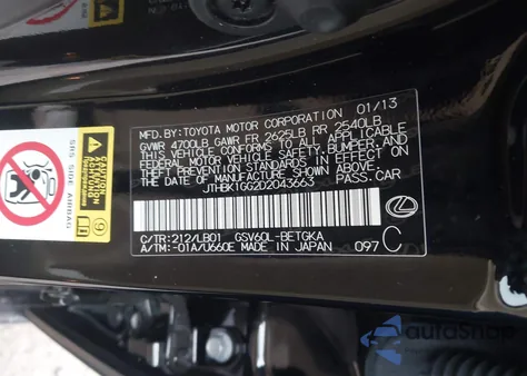 2013 Lexus Es 350 from USA, damaged, VIN JTHBK1GG2D2043663